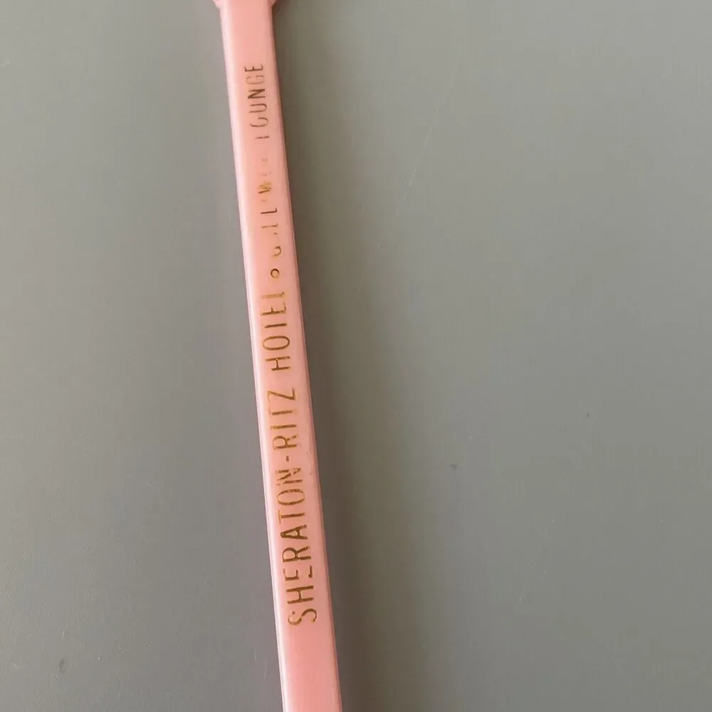 Vintage Figural Lady SHERATON-RITZ HOTEL Pastel Pink Swizzle Stir Stick HTF Rare